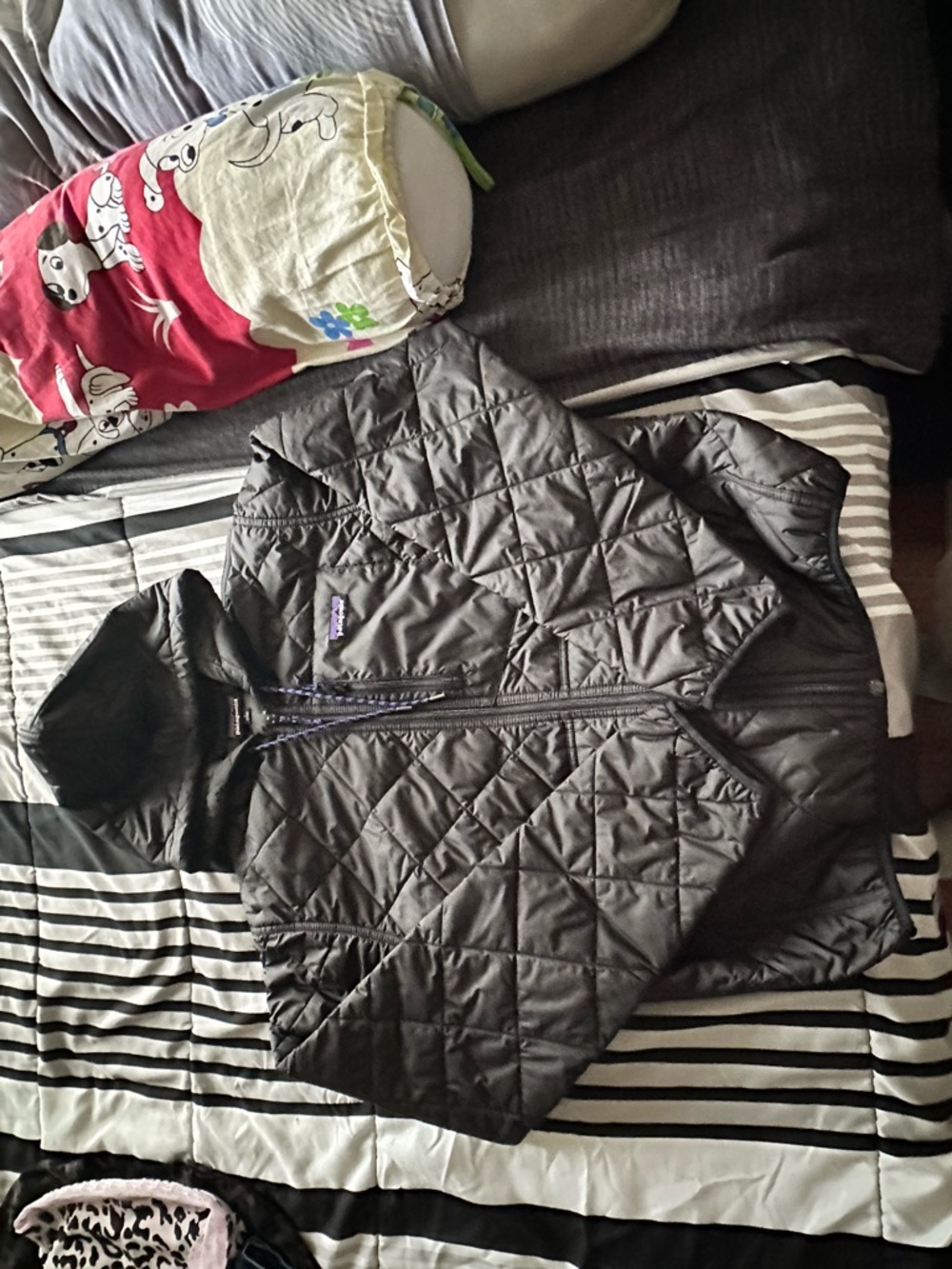 Patagonia Black Quilted Hooded Jacket with Mountain Logo